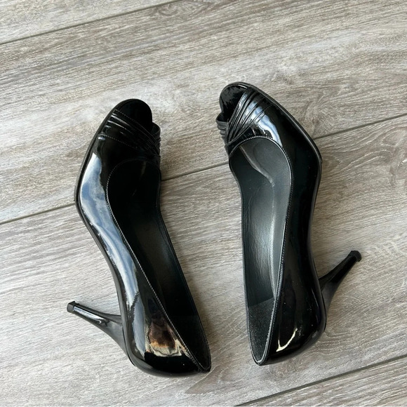 Stuart Weitzman Black Patent Leather Open Toe Pumps - Picture 7 of 13